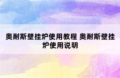 奥耐斯壁挂炉使用教程 奥耐斯壁挂炉使用说明